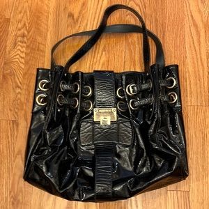 Jimmy Choo Ramona Black Patent Leather Cinch Tote Bag with Buckle Closure